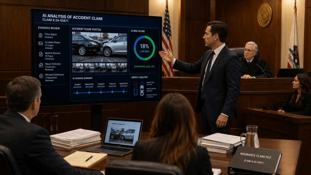 Courtroom presentation of AI insurance claim evidence