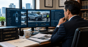Attorney reviewing autonomous vehicle accident data for injury claim